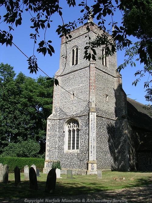 St Peter's Church, showing the 15th century west tower.
