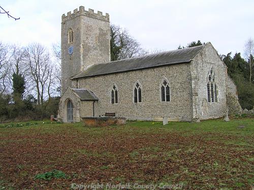 St Andrew's Church from the southeast showing ruins of chancel at east end.