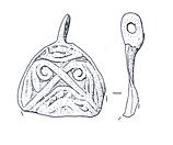 Drawing of a non-armorial medieval horse harness pendant with niello decoration from Felthorpe.
