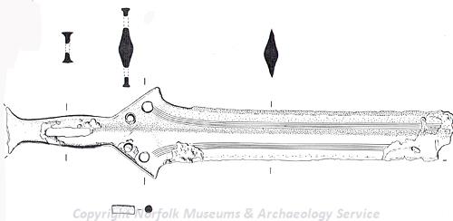 Drawing of a decorated Bronze Age sword from Fordham.