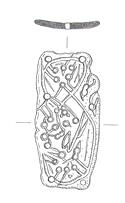 Drawing of a Late Saxon decorative plaque from Kirby Cane. It is decorated in Scandinavian Ringerike style with an animal in a complicated figure-of-eight.