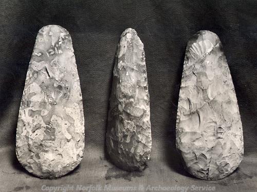 Photograph of a Neolithic flint axe hoard from Knapton.