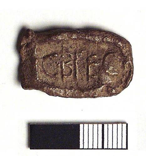 Photograph of a Roman lead seal impression from Brettenham and Bridgham. Photograph from MODES.
