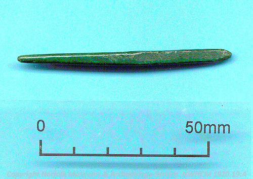 Photograph of a Bronze Age awl found in Thetford. Photograph from MODES.
