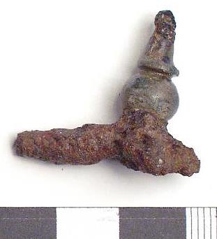 Photograph of a Roman military prick spur excavated at Fison Way, Thetford. Photograph from MODES.