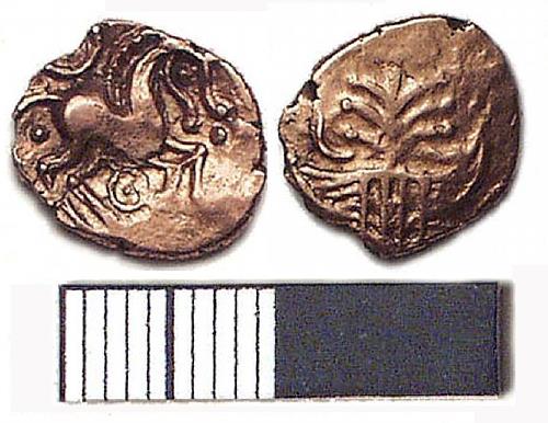 An Iron Age East Anglian gold quarter stater found at Snettisham.