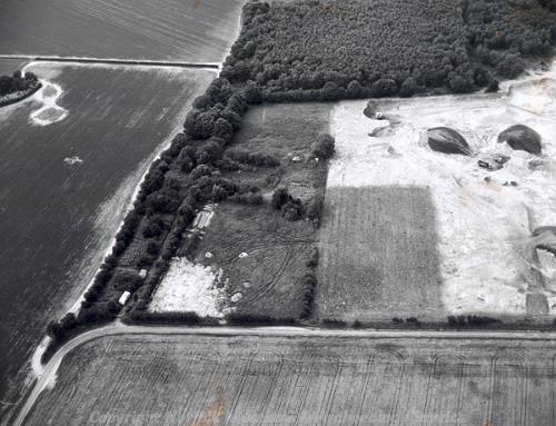 Aerial photograph of the Launditch, an Iron Age or Saxon defensive ditch and bank. This is an excellent example of an earthwork linear feature.