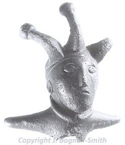 Photograph of a Roman bust of a three-horned deity found at the Walsingham Roman temple site.