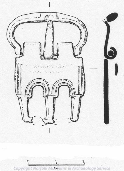 Drawing of a medieval buckle found in Litcham.