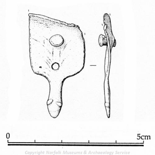 Drawing of a medieval furniture mount from Ashill.