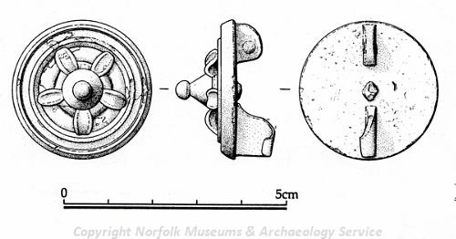 Drawing of a Roman disc brooch from Carleton Rode.