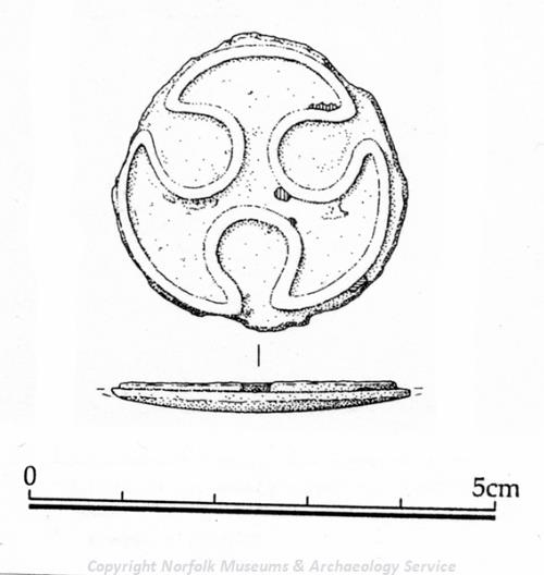 Drawing of part of an Early Saxon hanging bowl from East Rudham.