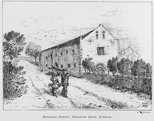 Drawing of the lazar house, Norwich. From Picture Norfolk.
