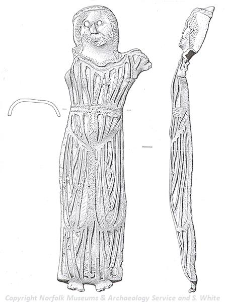 Drawing of a medieval Christ figure from Runcton Holme. The figure was once attached to a crucifix.