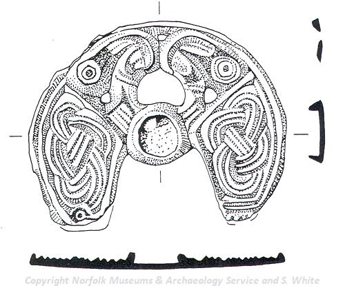 Drawing of a Late Saxon openwork disc from Stoke Holy Cross.