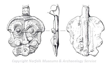 Drawing of an Early Saxon gilded pendant from Rockland St Mary.