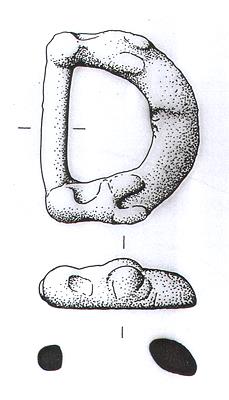 Drawing of a medieval gilded strap end buckle from Surlingham.