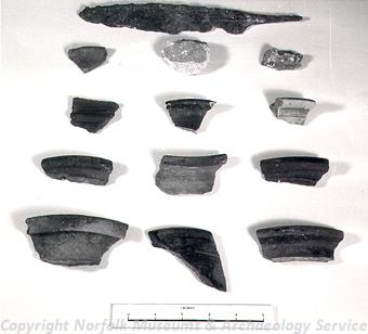 Photograph of finds from the site of a Roman villa in Stanhoe.