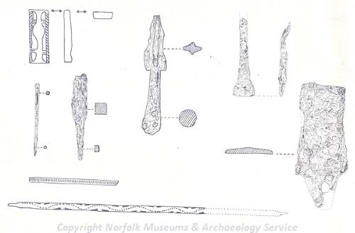 Drawing of finds from a Roman villa in the parish of Stanhoe.