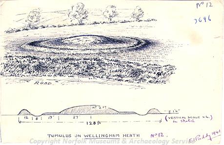 Drawing of a Bronze Age barrow at Wellingham.