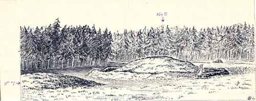 Drawing of the 'Great Barrow', a Bronze Age bell barrow. 