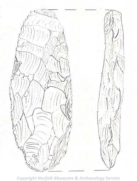 Illustration of a Neolithic flint axehead.