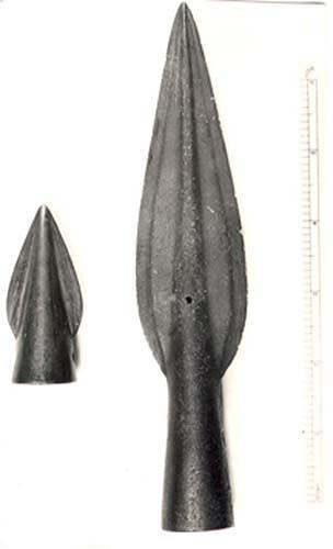 Two Bronze Age socketed spearheads.